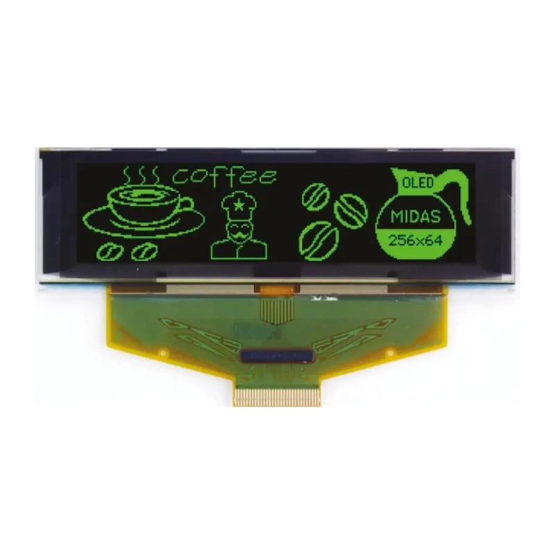 Midas 3.12 in Passive Matrix Green OLED Display 256 x 64 Pixel TAB Multi MCOT256064BA-GM