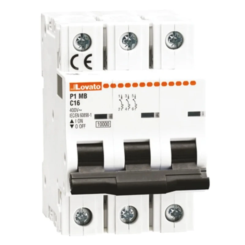 Lovato Electric Miniature Circuit Breaker 3-Pole 2A Type C 400V AC 10 kA Breaking Capacity P1MB3PC02