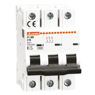Lovato Electric Modulo Miniature Circuit Breaker 3-Pole 16A Type B 400V AC 10 kA Breaking Capacity P1MB3PB16