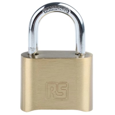 RS PRO Combination Padlock Brass Combination Padlock, 7mm Shackle Diameter, 53mm Body Width, Model 827-4414
