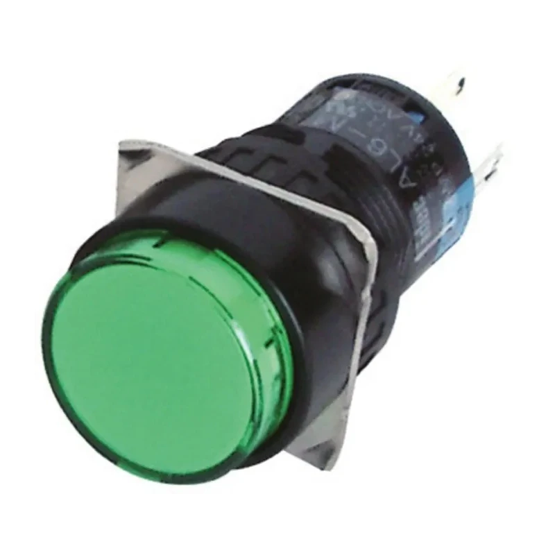 Idec AL Series Illuminated Push Button Switch Latching Panel Mount 16.2 mm Cutout DPDT Green LED IP40 250 V ac AL6M-A24-G