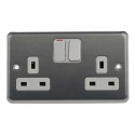 MK Electric 13A Brushed Chrome Satin Gold White Grey Black 2 Gang Plug Socket Albany Plus Type G K2948BRC