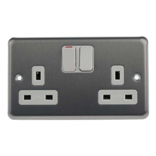 MK Electric 13A Brushed Chrome Satin Gold White Grey Black 2 Gang Plug Socket Albany Plus Type G K2948BRC