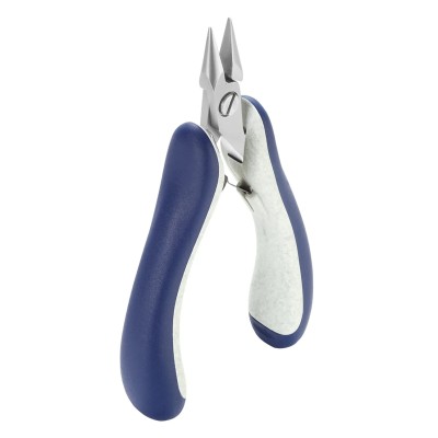 ideal-tek 1-Piece Long Nose Plier Serrated, Stainless Steel, Chrome Finish, Comfort Grip, ESD Safe, 135mm Overall E6022.CRBG