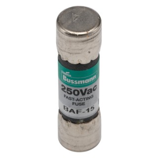 Eaton Fibreglass Cartridge Fuse 15A Current Rating Fast Acting 10 x 38 mm 250V AC BAF-15