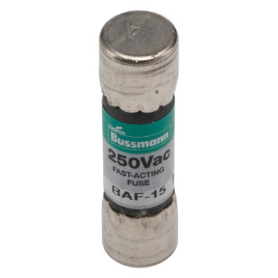 Eaton Fibreglass Cartridge Fuse 15A Current Rating Fast Acting 10 x 38 mm 250V AC BAF-15
