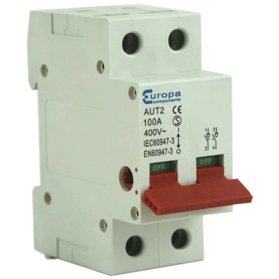 Europa 2-Pole DIN Rail Isolator Switch IP20 100A 15kW 