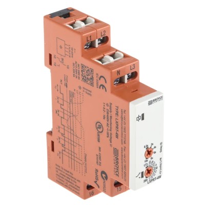 Broyce Control 3 Phase Monitoring Relay, 173/288 V AC Monitor Range, SPDT Contact, DIN Rail Mount, 230V LXPRT-4W 230V (400V)