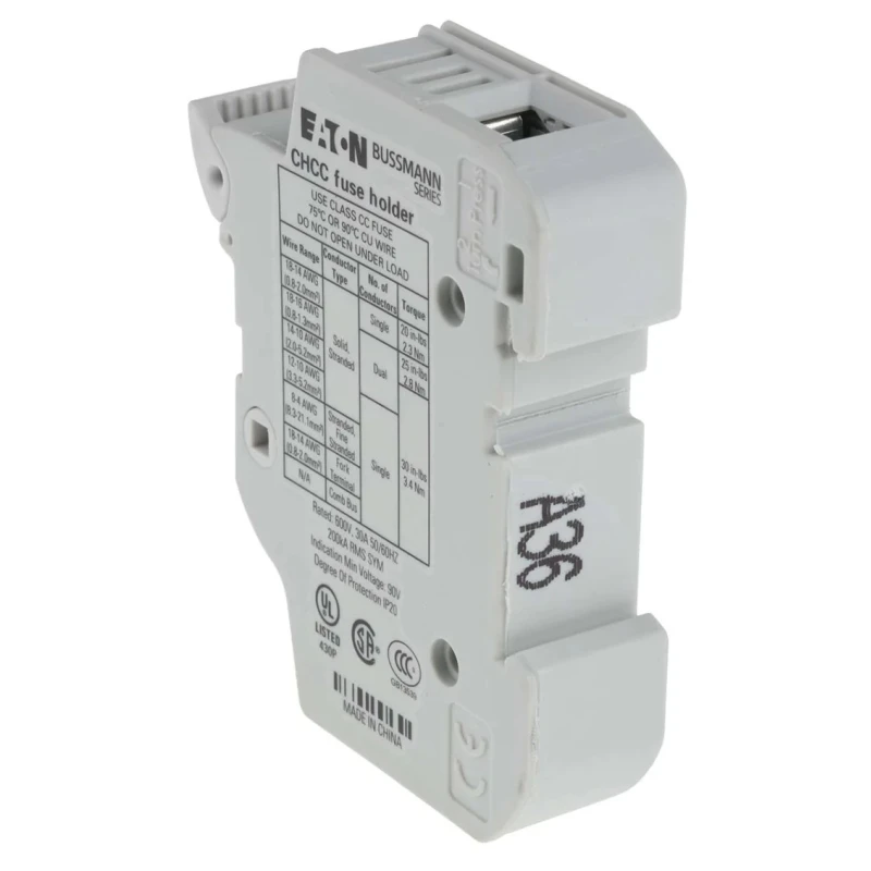 Eaton 30A Polyester Case 10 x 38 mm Compatible Fuse Size, 1-Pole DIN Rail Fuse Holder CHCC1DU