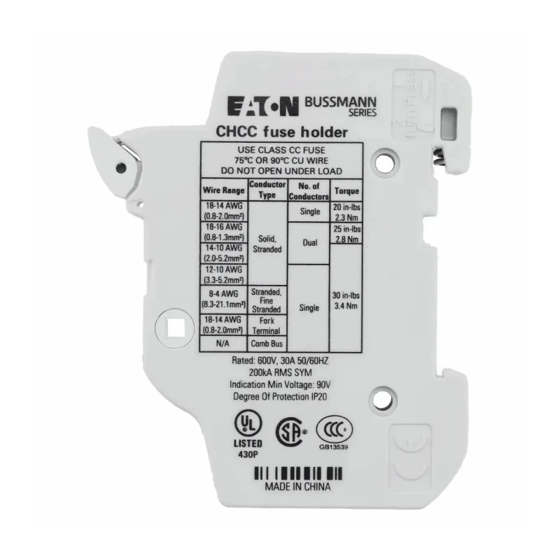Eaton 30A Polyester Case 10 x 38 mm Compatible Fuse Size, 1-Pole DIN Rail Fuse Holder CHCC1DU