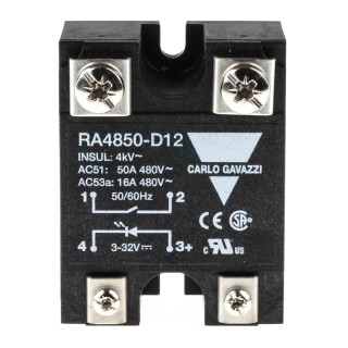 Carlo Gavazzi RA 48 Series Solid State Relay, 50A Load Current, Panel Mount, 530V AC Load, 32V Control RA4850-D12