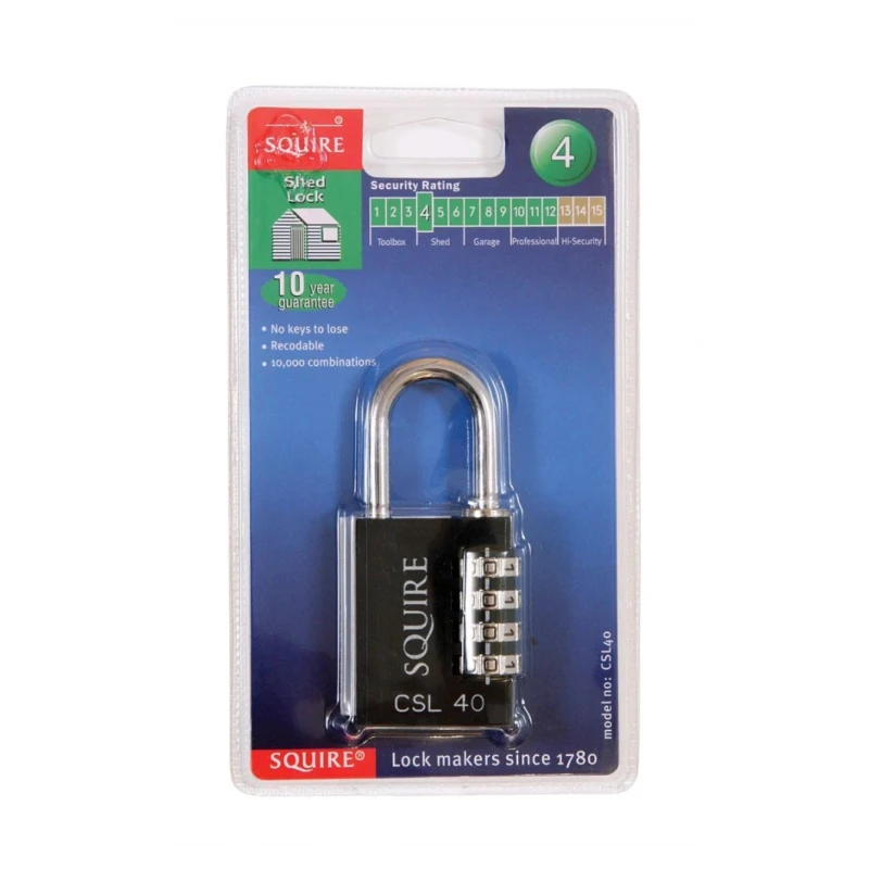 Squire Combination Padlock Die Cast Body 38mm Weatherproof 6.35mm Shackle CSL40