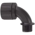 Flexicon Metric Thread Black Polyamide 66 Conduit Fitting 28 mm Nominal Size M25 IP66 Rating FPA28-M25-90B