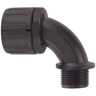 Flexicon Metric Thread Black Polyamide 66 Conduit Fitting 28 mm Nominal Size M25 IP66 Rating FPA28-M25-90B
