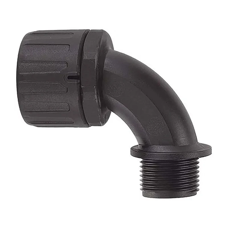Flexicon Metric Thread Black Polyamide 66 Conduit Fitting 28 mm Nominal Size M25 IP66 Rating FPA28-M25-90B