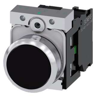 Siemens SIRIUS ACT 3SU11 Series Push Button Switch Front Mount 22mm Cutout Black Metal SPST IP66 IP67 IP69 3SU1150-0AB10-1BA0