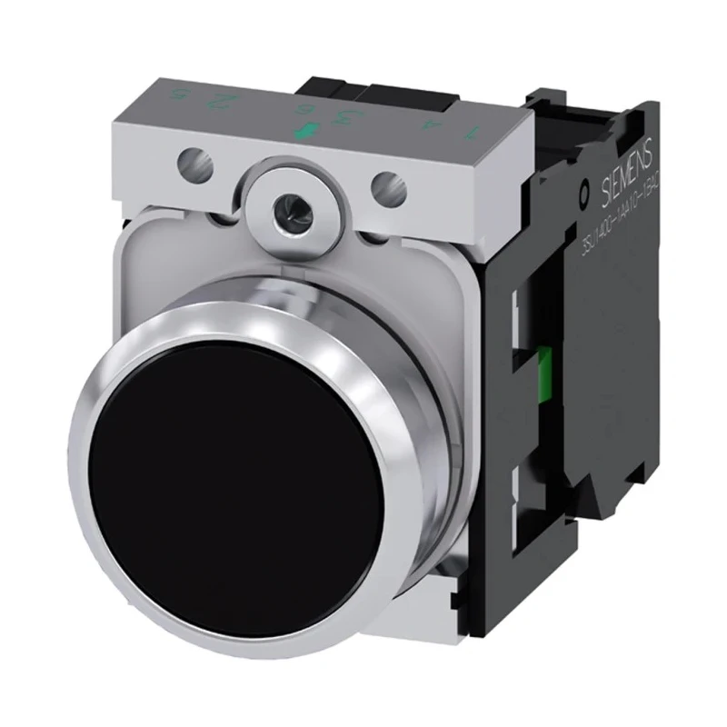 Siemens SIRIUS ACT 3SU11 Series Push Button Switch Front Mount 22mm Cutout Black Metal SPST IP66 IP67 IP69 3SU1150-0AB10-1BA0