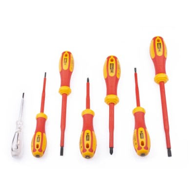 RS PRO Pozidriv and Slotted Insulated Screwdriver Set 7-Piece VDE 1000V Turkey 875-5821