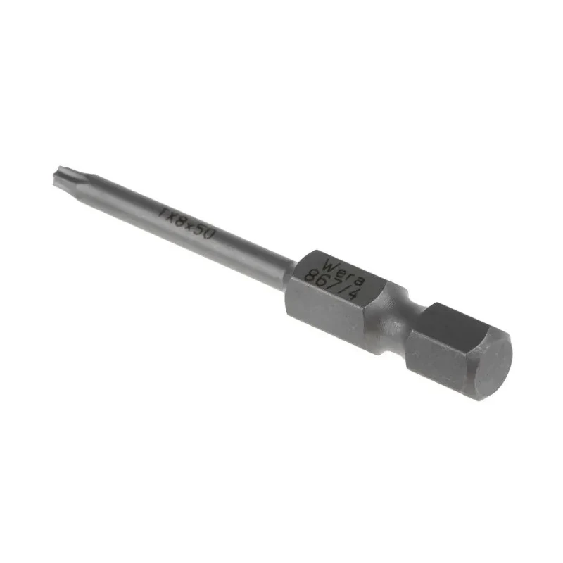 Wera Screwdriver Bit, Torx Head Type T8 Size, 1/4 in Hex Drive, 50 mm Overall Length 05060131001