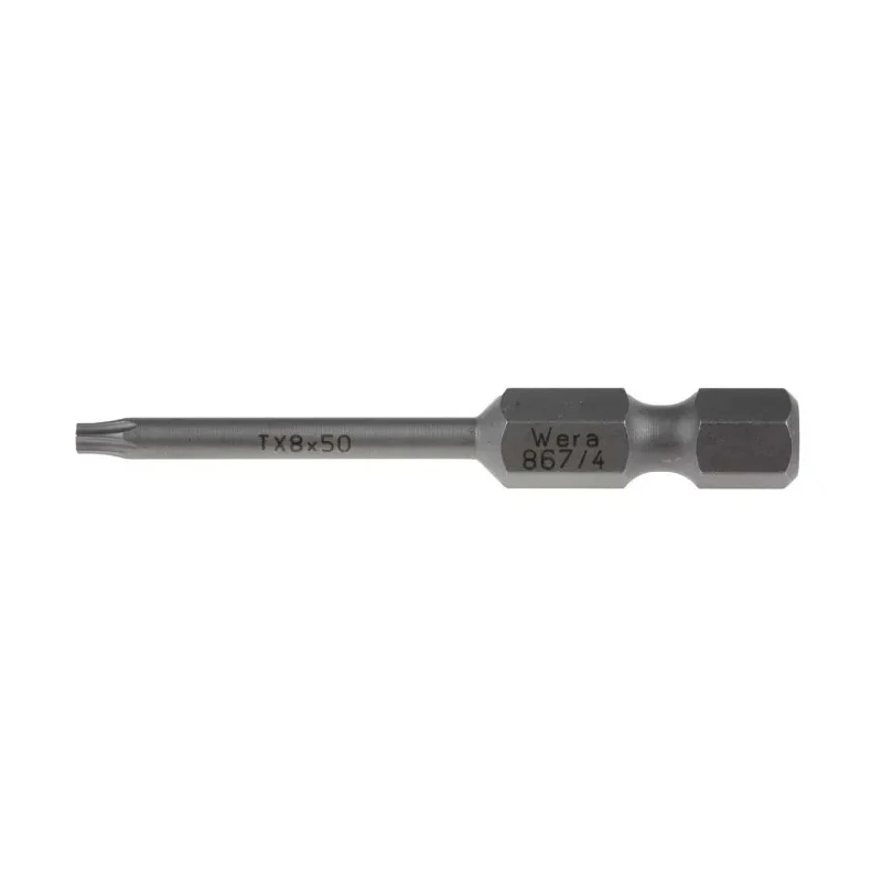 Wera Screwdriver Bit, Torx Head Type T8 Size, 1/4 in Hex Drive, 50 mm Overall Length 05060131001
