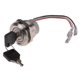 RS PRO Key Switch Stainless Steel Housing DPDT 5A 3-Way Latching Round Bezel 30V DC 250V AC 30.2 mm Panel Cut-Out IP40