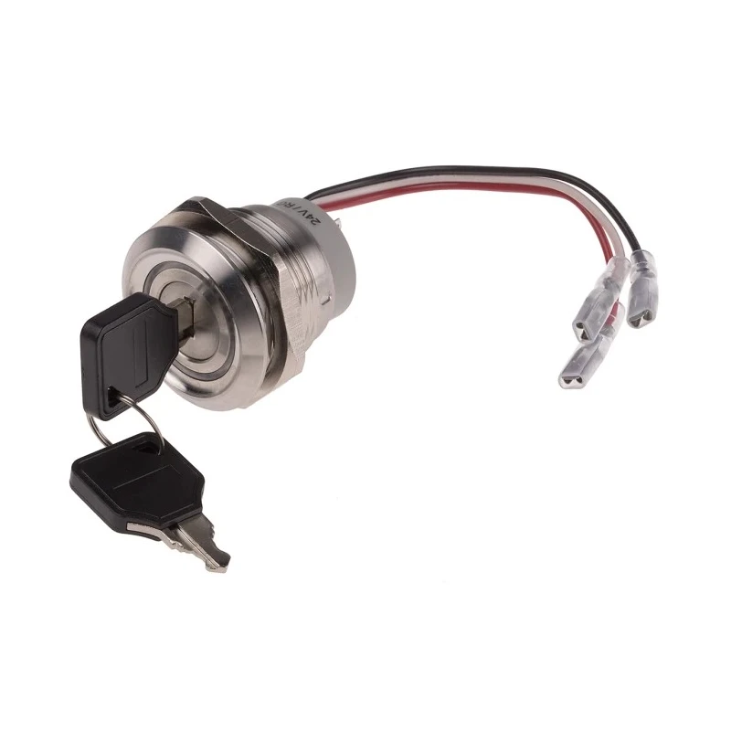 RS PRO Key Switch Stainless Steel Housing DPDT 5A 3-Way Latching Round Bezel 30V DC 250V AC 30.2 mm Panel Cut-Out IP40
