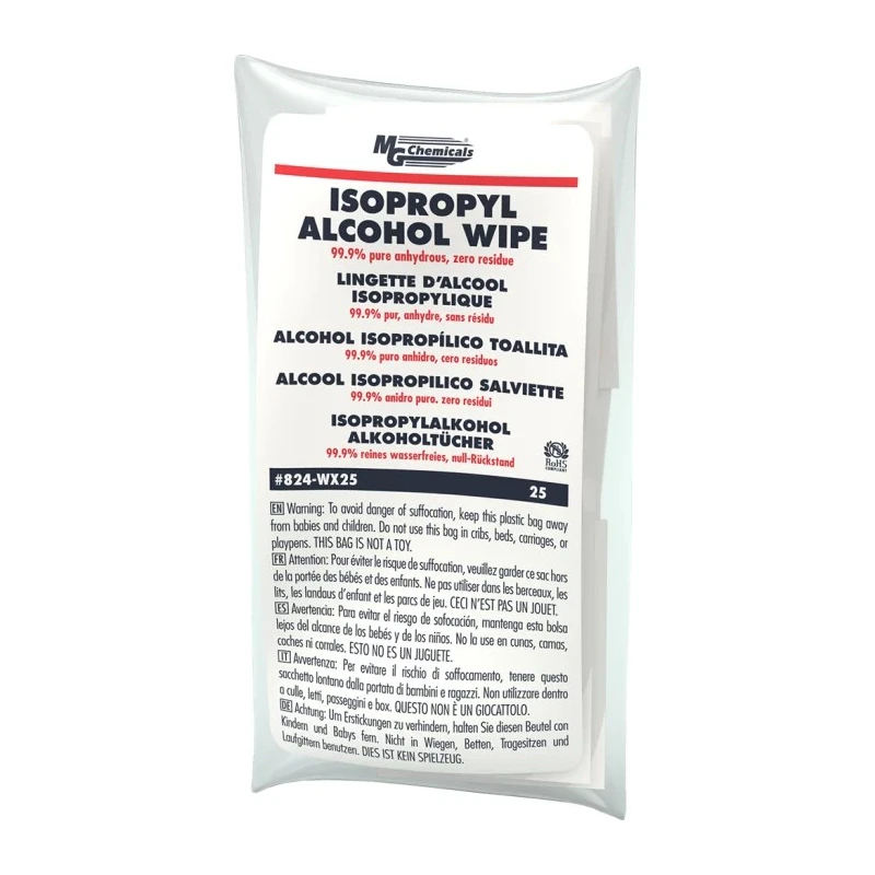 MG Chemicals Wet Isopropanol Wipes 130mm x 150mm Pack of 25 824-WX25