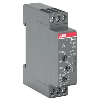 ABB CT-C Series DIN Rail Snap-On Timer Relay 2-Contact 24 to 48 V DC 24 V AC 240 V AC 0.05 s to 10 min 1 1SVR508210R0100