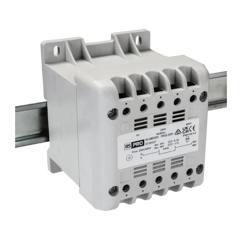 RS PRO 63 VA DIN Rail Transformer, 400 V AC Primary, 24 V AC Secondary, IEC 61558-2-6 880-2539