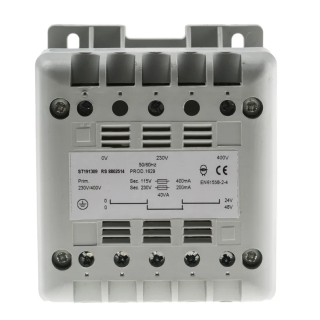 RS PRO 40 VA DIN Rail Transformer 230 V, 400 V AC Primary, 12 V, 115 V, 24 V AC Secondary, IP21 Protection, 50/60Hz 880-2514