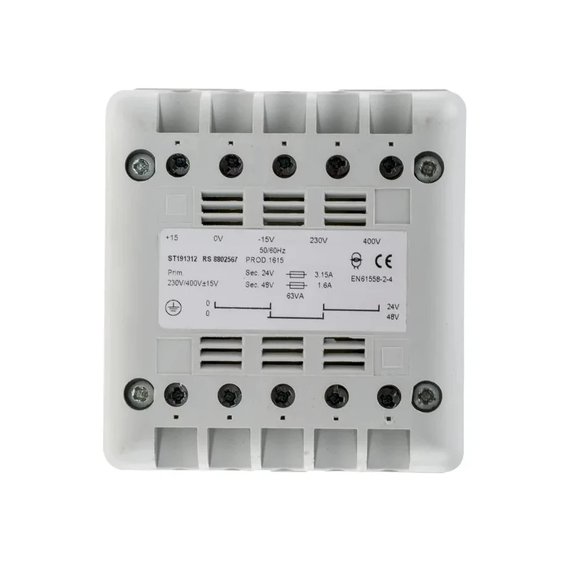 RS PRO 63 VA DIN Rail Transformer 400 V AC Primary 115 V, 24 V, 12 V Secondary 50-60Hz 106x90x87mm 1.5kg 880-2567