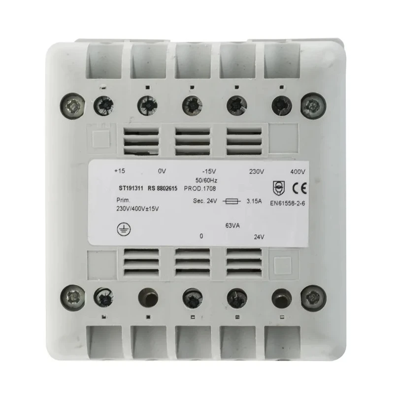 RS PRO 63 VA DIN Rail Transformer 230 V, 400 V AC Primary, 24 V Secondary, IEC/BS/EN 61558-2-4, AS/NZS 61558.1 880-2615