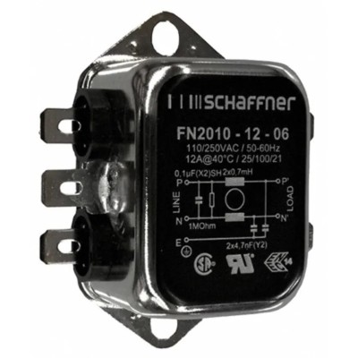 Schaffner Chassis Mount EMI Filter 12A 250V AC/DC Fast-On Termination Single Phase FN2010