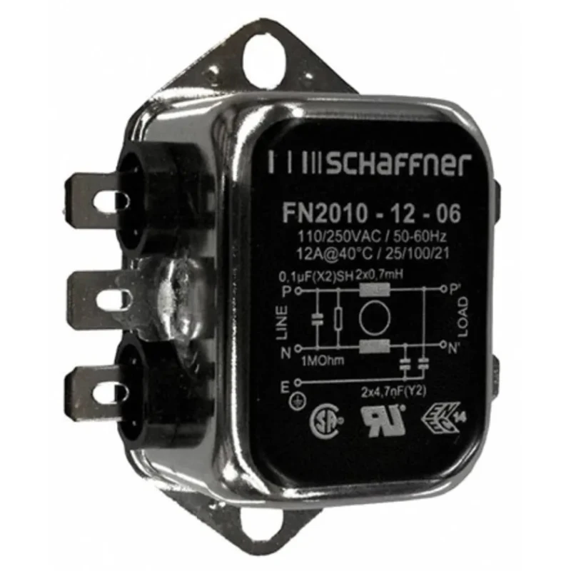 Schaffner Chassis Mount EMI Filter 12A 250V AC/DC Fast-On Termination Single Phase FN2010