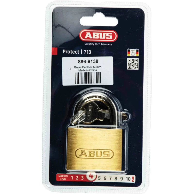 ABUS Weatherproof Key Brass Padlock with 7 mm Hardened Shackle, 48 mm Body 49970