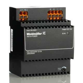 Weidmüller PRO INSTA Switched Mode DIN Rail Power Supply AC/DC Input 370 V dc, 264 V ac, Output 12 V dc, 5 A, 60 W 2580240000