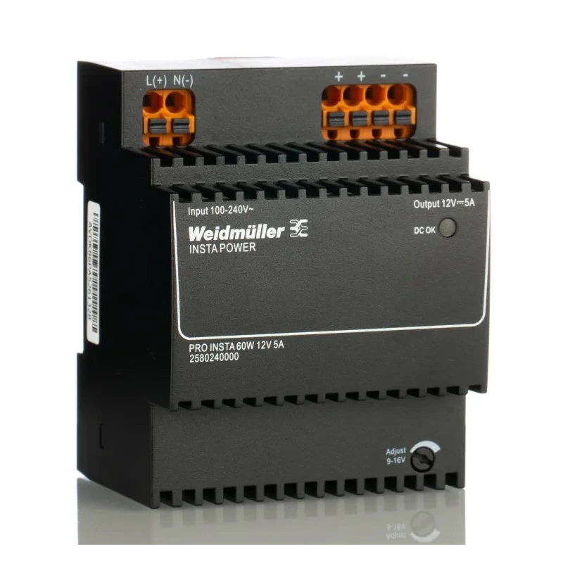Weidmüller PRO INSTA Switched Mode DIN Rail Power Supply AC/DC Input 370 V dc, 264 V ac, Output 12 V dc, 5 A, 60 W 2580240000