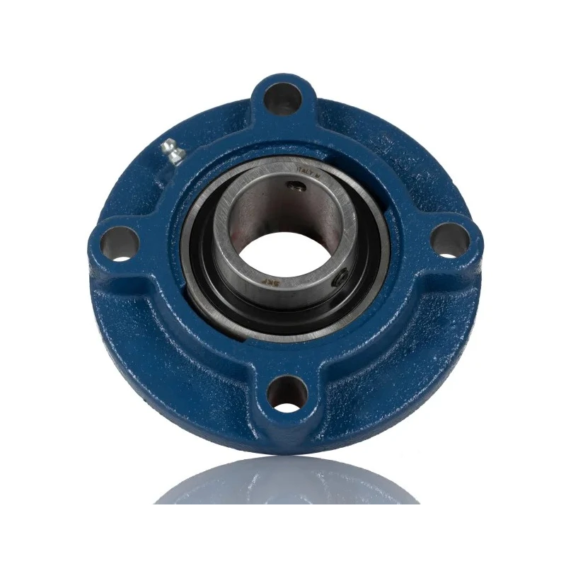 SKF Flange Bearing Unit, 4 Hole Cylindrical Bore, 30 mm ID, Cast Iron Housing, Set Screw Locking, 6300 RPM FYC 30 TF