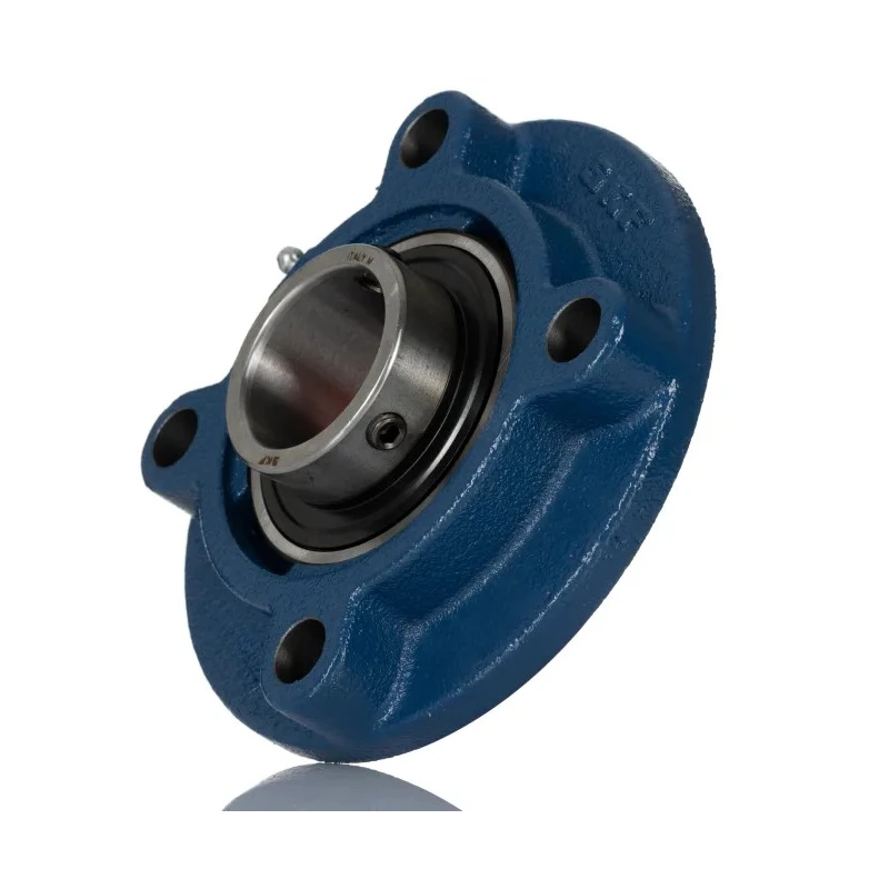SKF Flange Bearing Unit, 4 Hole Cylindrical Bore, 30 mm ID, Cast Iron Housing, Set Screw Locking, 6300 RPM FYC 30 TF