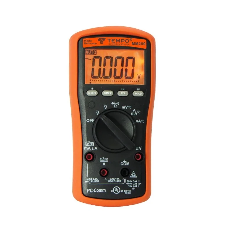Tempo Digital Handheld Multimeter, 10 A AC, 6 mA DC, 1 kV AC MM200