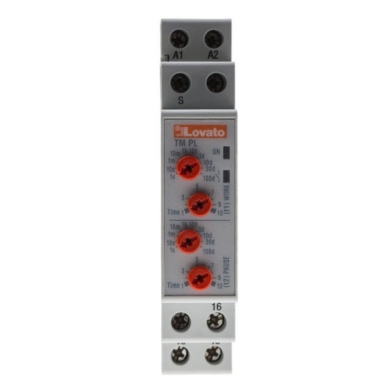 Lovato Electric TM PL Series DIN Rail Timer Relay, 2-Contact, 12 to 240 V DC, 12 V AC, 240 V AC, Time Range 0.1 s to TMPL