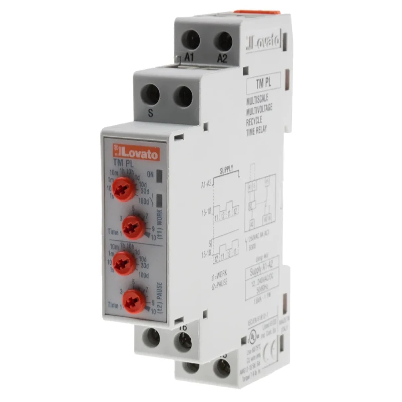 Lovato Electric TM PL Series DIN Rail Timer Relay, 2-Contact, 12 to 240 V DC, 12 V AC, 240 V AC, Time Range 0.1 s to TMPL