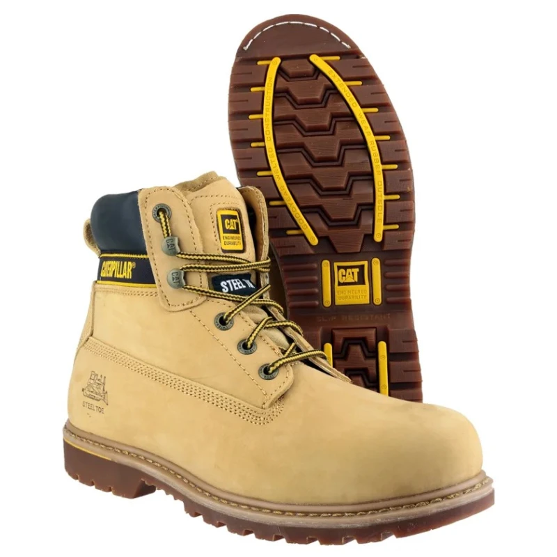 CAT Holton Honey Steel Toe Capped Men's Safety Boots Size 9 UK, EU 43, Heat Resistant, Slip Resistant SRC, EN ISO P708215