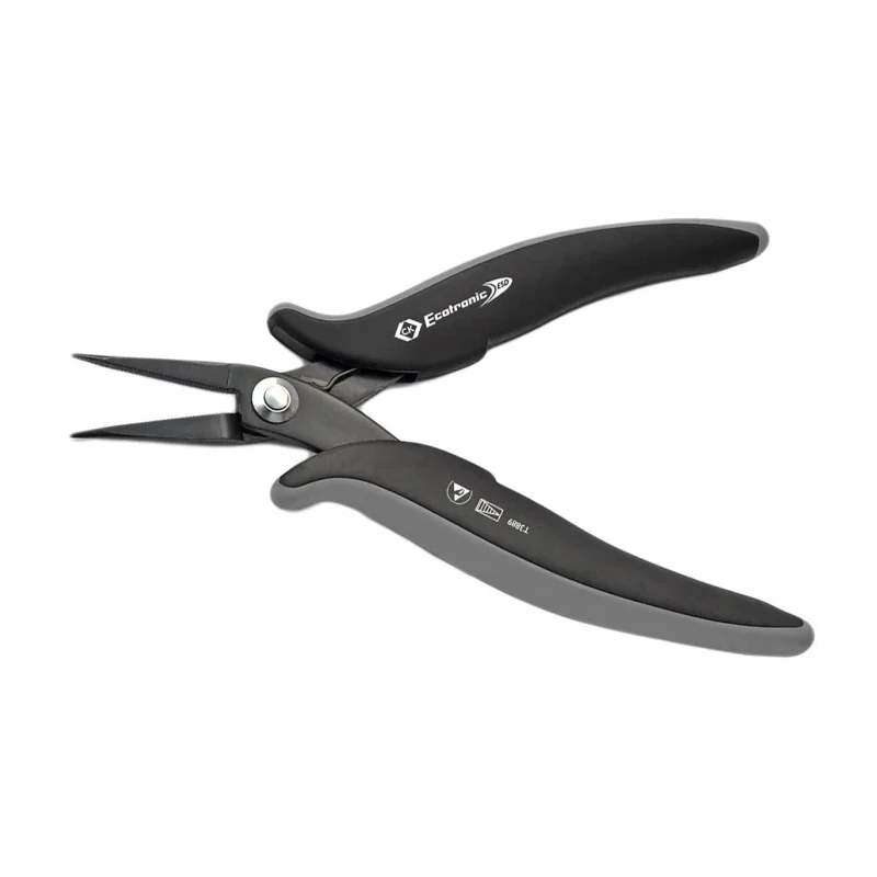 CK 1-Piece Round Nose Plier, 152mm Overall Length, 49mm Jaw, Dual Component Handle, ESD Safe, Black Oxide Finish T3889