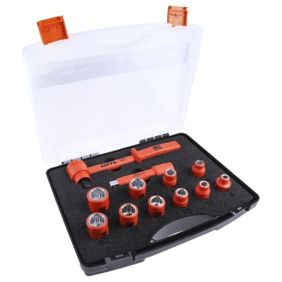 ITL Insulated Tools Ltd 12-Piece 1/2 in Square Drive Driver Socket Set Nylon 11 Insulated 1000V VDE Approved 911-1477