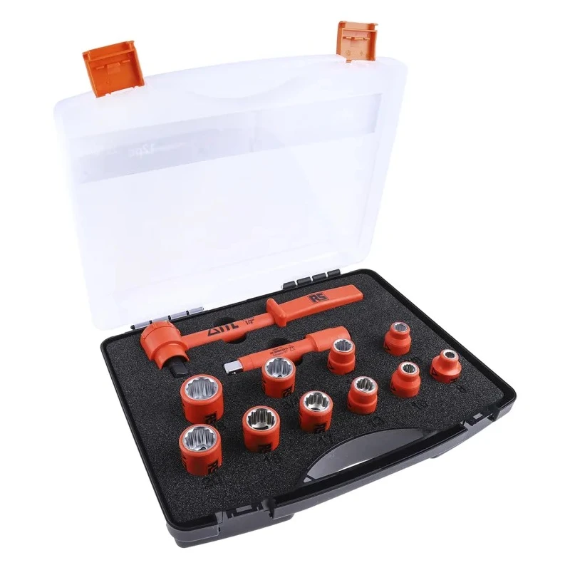 ITL Insulated Tools Ltd 12-Piece 1/2 in Square Drive Driver Socket Set Nylon 11 Insulated 1000V VDE Approved 911-1477