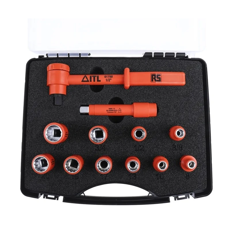 ITL Insulated Tools Ltd 12-Piece 1/2 in Square Drive Driver Socket Set Nylon 11 Insulated 1000V VDE Approved 911-1477