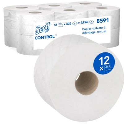 SCOTT Commercial Toilet Roll 12 Rolls, 9996 Sheets, 198mm Diameter, High Capacity 8591