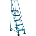 RS PRO 5 Tread Steel Tubular Framed Mobile Safety Steps with Ribbed Rubber Treads 1.27m Platform Height Blue 909-7075