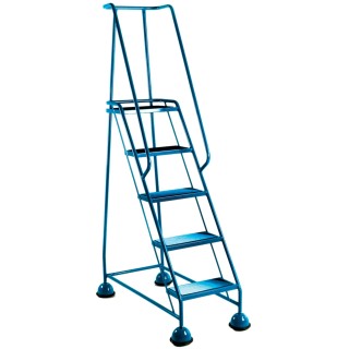RS PRO 5 Tread Steel Tubular Framed Mobile Safety Steps with Ribbed Rubber Treads 1.27m Platform Height Blue 909-7075